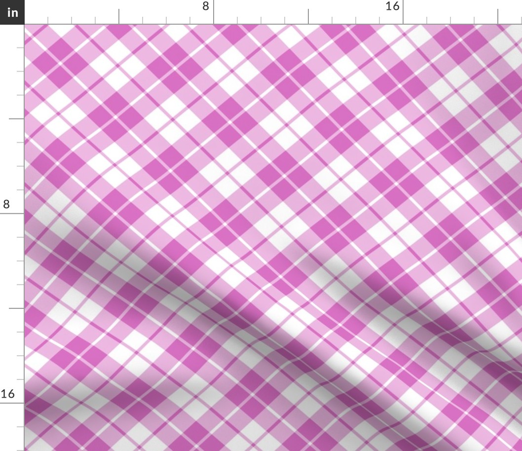 pink and white diagonal tartan