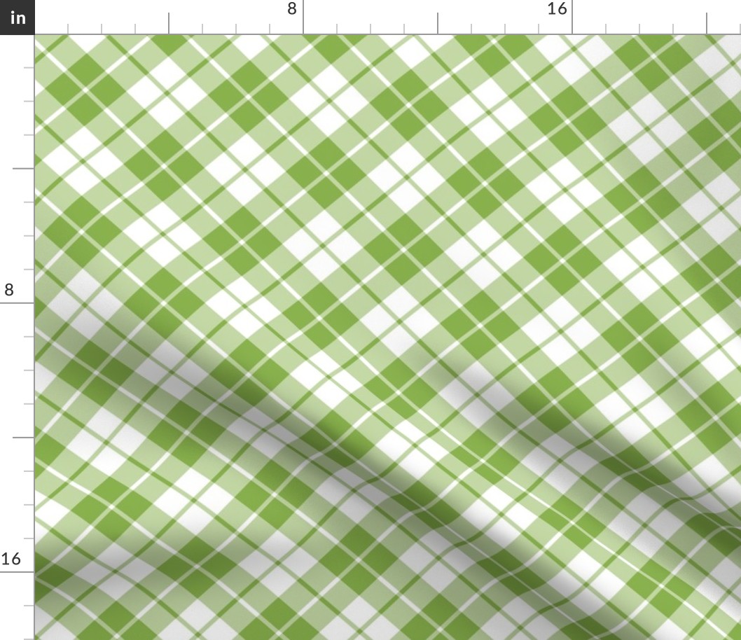 fresh green and white diagonal tartan