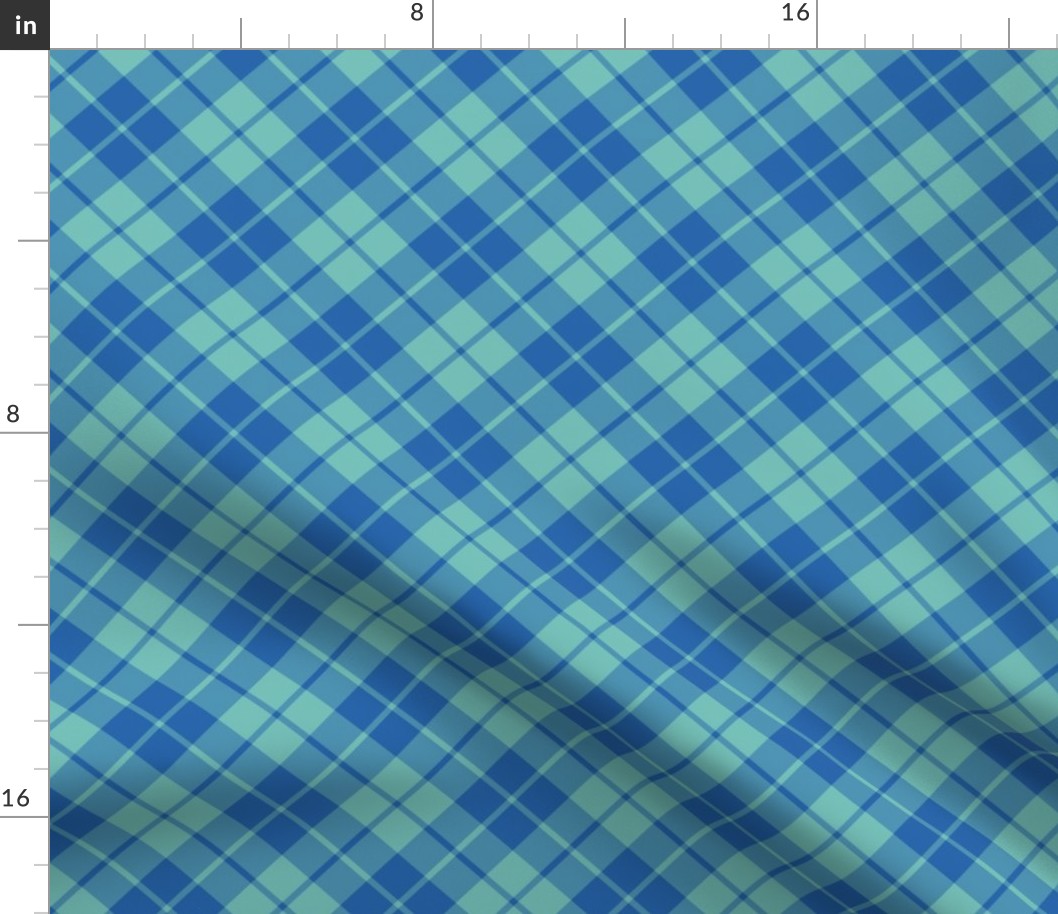 circus blue and aqua diagonal tartan