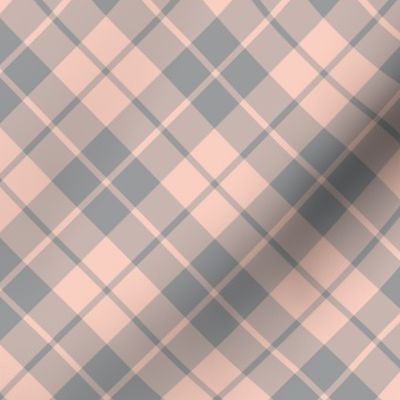 grey and peach diagonal tartan