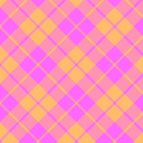 hot pink and orange diagonal tartan