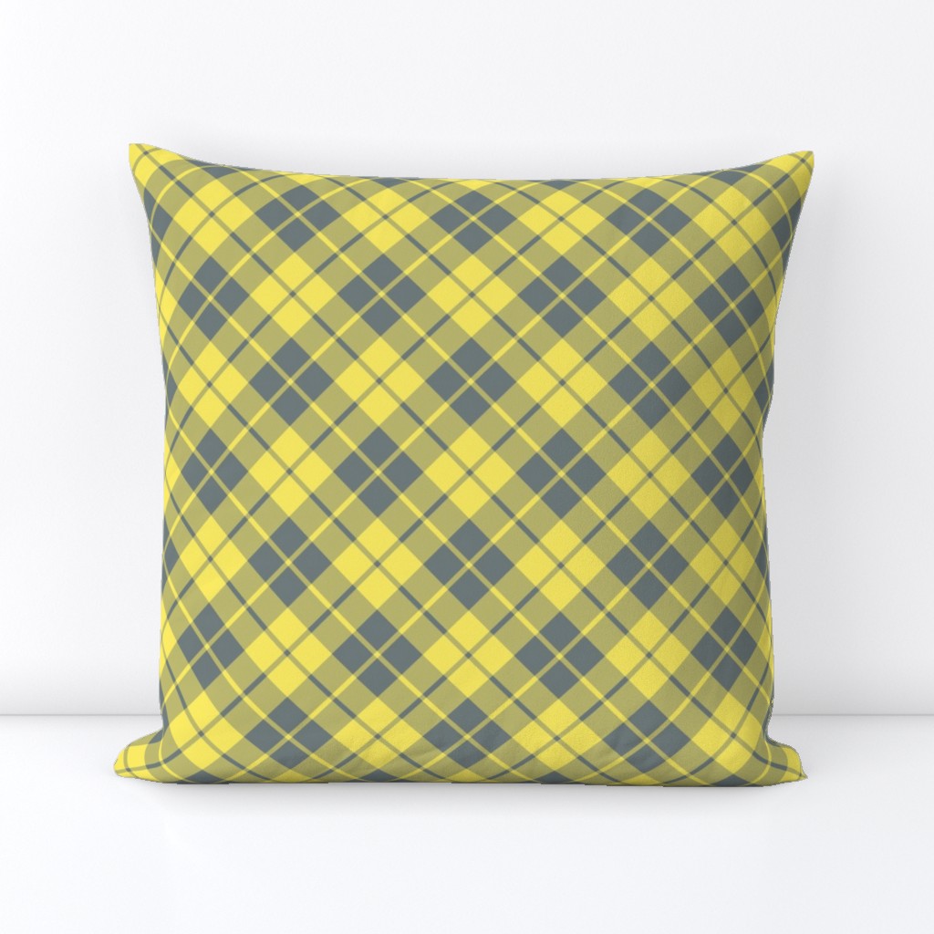 yellow and grey diagonal tartan