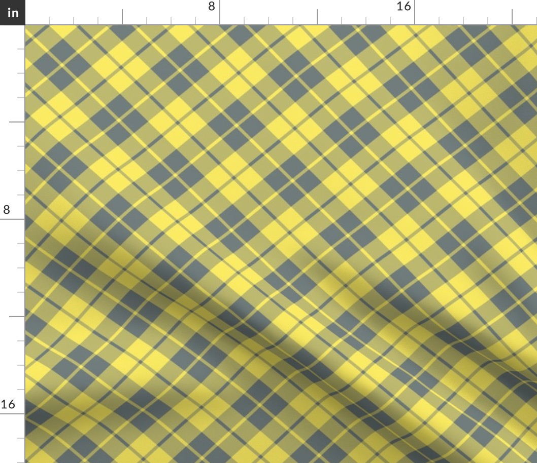 yellow and grey diagonal tartan