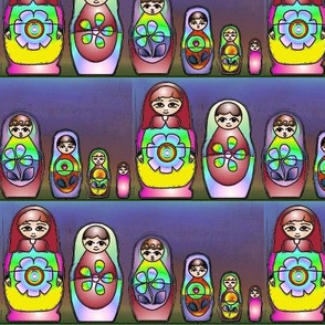 Russian dolls in rainbow colour on line