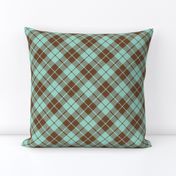 brown and aqua diagonal tartan