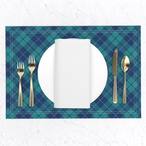 navy and teal diagonal tartan