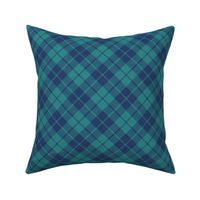 navy and teal diagonal tartan