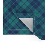 navy and teal diagonal tartan