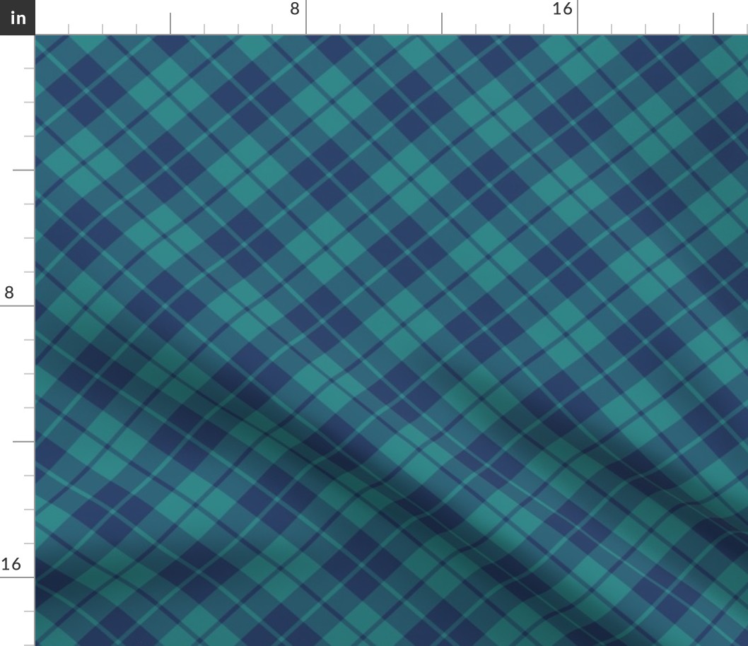 navy and teal diagonal tartan