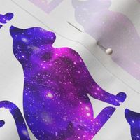 4 sitting cats animals glitter sparkles stars universe galaxy nebula watercolor effect silhouette purple blue violet pink cosmic cosmos planets side profile