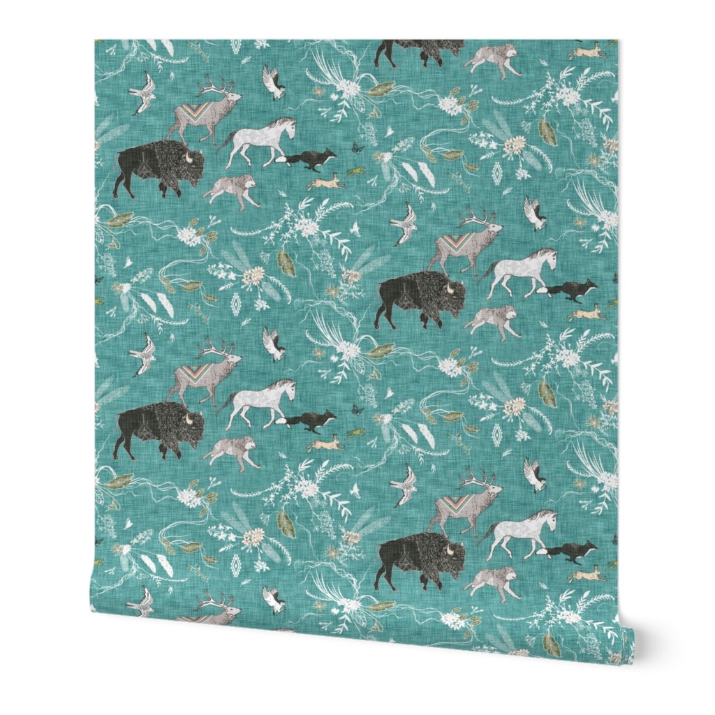 Stampede SMALL (teal linen)