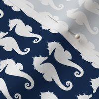 White Seahorses on Navy Blue