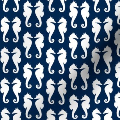 White Seahorses on Navy Blue