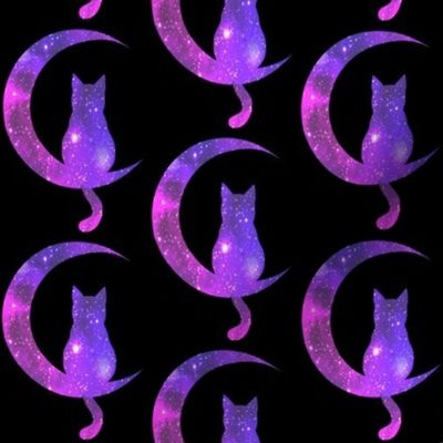 1 sitting cats animals moon glitter sparkles stars universe galaxy nebula watercolor effect silhouette purple blue violet pink cosmic cosmos planets crescent