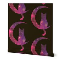 1 sitting cats animals moon glitter sparkles stars universe galaxy nebula watercolor effect silhouette purple blue violet pink cosmic cosmos planets crescent