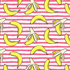 bananas on stripes - hot pink