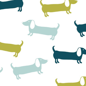 Dachshunds pattern in blue and green 