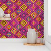 Kilim Boho pink, mustard & teal kilim //   Turkish Boho geometric