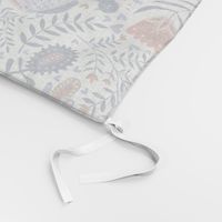 Swedish folk art birds on white with linnen texture