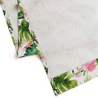 Watercolor tropic jungle seamless summer pattern background with tropical palm monstera leaves, flamingo and exotic  hibiscus 