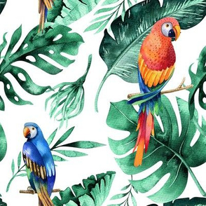 Tropical leaves  and parrots 6