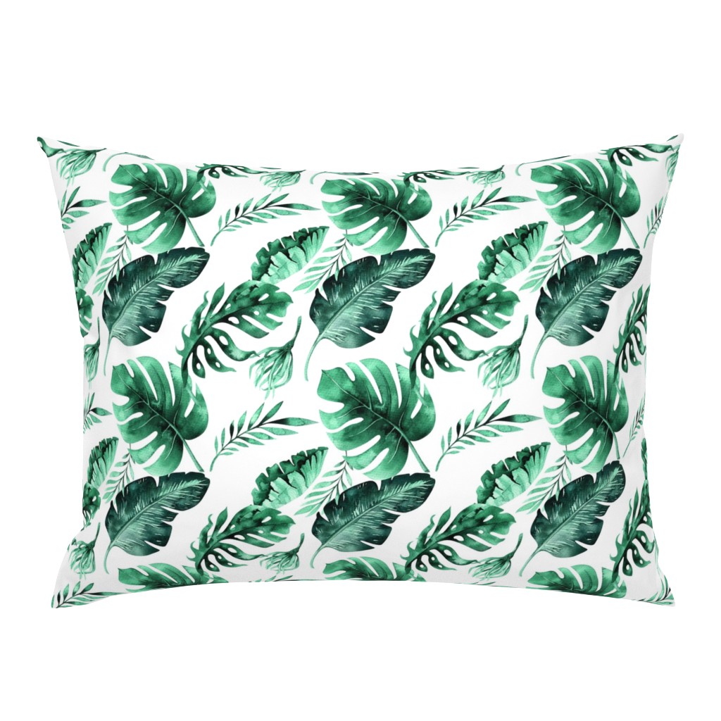 Watercolor tropic jungle seamless summer pattern background with tropical palm monstera leaves