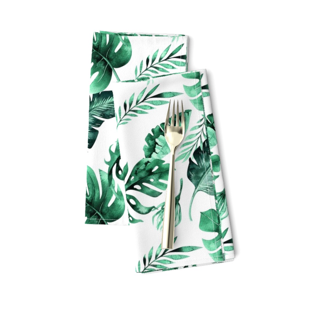 Watercolor tropic jungle seamless summer pattern background with tropical palm monstera leaves