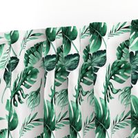 Watercolor tropic jungle seamless summer pattern background with tropical palm monstera leaves