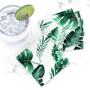 Watercolor tropic jungle seamless summer pattern background with tropical palm monstera leaves