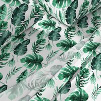 Watercolor tropic jungle seamless summer pattern background with tropical palm monstera leaves