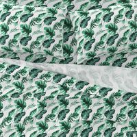 Watercolor tropic jungle seamless summer pattern background with tropical palm monstera leaves