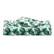 Watercolor tropic jungle seamless summer pattern background with tropical palm monstera leaves