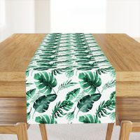 Watercolor tropic jungle seamless summer pattern background with tropical palm monstera leaves