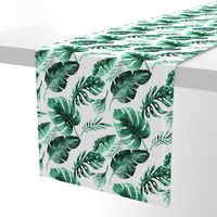 Watercolor tropic jungle seamless summer pattern background with tropical palm monstera leaves