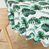 Watercolor tropic jungle seamless summer pattern background with tropical palm monstera leaves