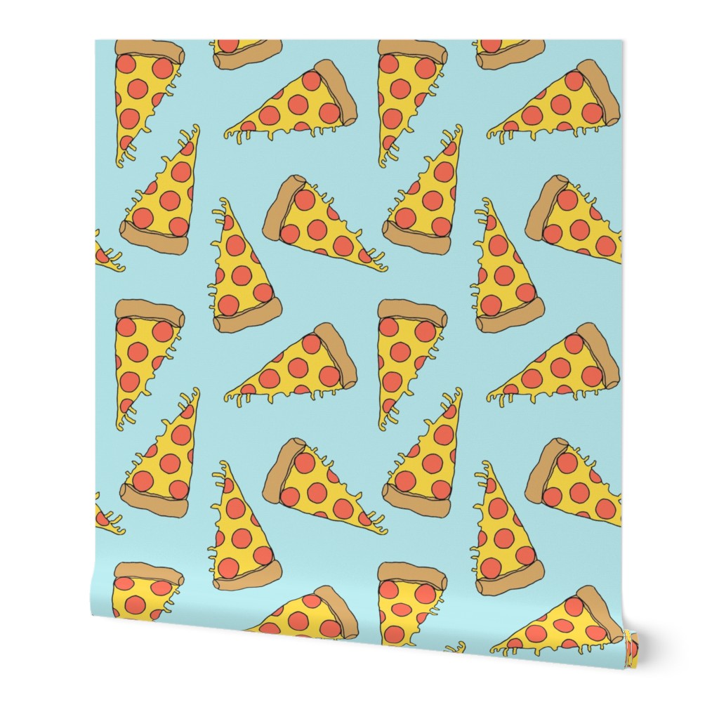 pizza // light blue pastel pizza junk food fabric junk food fabrics kids 90s fabric