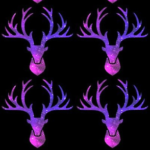 3 deer animals antlers horns elk heads glitter sparkles stars universe galaxy nebula watercolor effect silhouette purple blue violet pink 