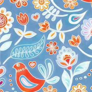 Happy Folk Summer Floral on Light Blue