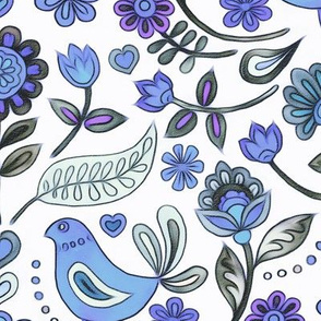 Happy Folk Summer Floral in purple and grey