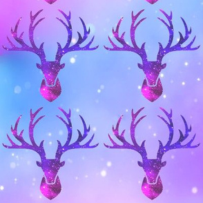 1 deer animals antlers horns elk heads glitter sparkles stars universe galaxy nebula watercolor effect silhouette purple blue violet pink cosmic cosmos planets pink