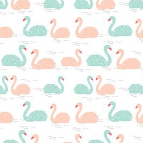 swans fabric // mint bird birds elegant beautiful birds mint and pink swans - small version