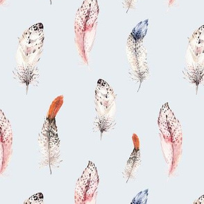  Seamless pattern with bright boho watercolor feathers and arrows