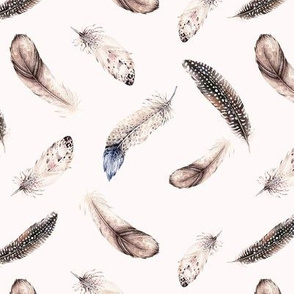 Seamless boho pattern with bright boho watercolor feathers
