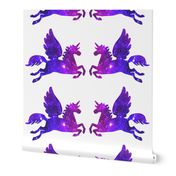 2 Pegasus winged unicorns pegacorns glitter sparkles stars universe galaxy nebula watercolor effect silhouette purple blue violet pink cosmic cosmos planets