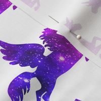 2 Pegasus winged unicorns pegacorns glitter sparkles stars universe galaxy nebula watercolor effect silhouette purple blue violet pink cosmic cosmos planets