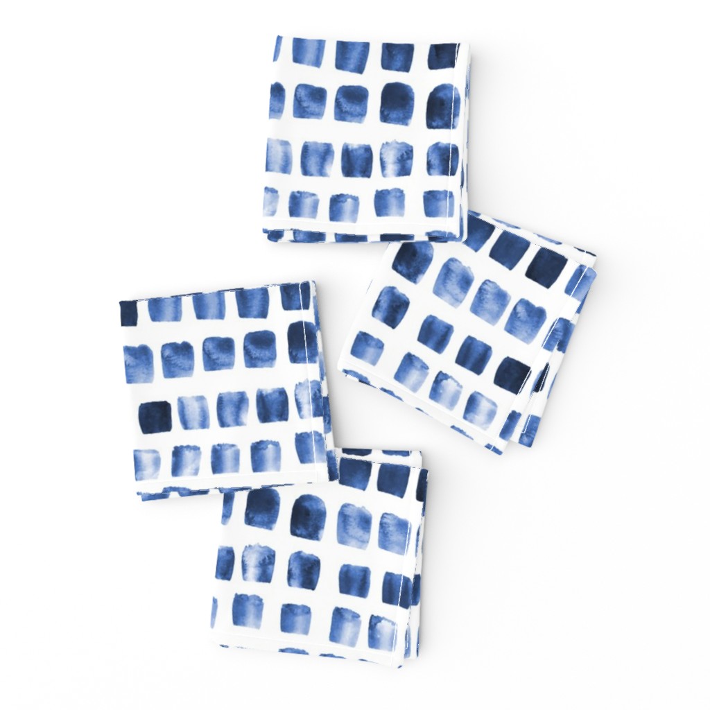 17-10K Indigo Boho Blue white Squares || Abstract watercolor spots dots drops _ Miss Chiff Designs 