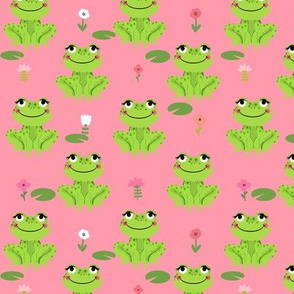 Frogs florals cute animal fabric princess bright pink