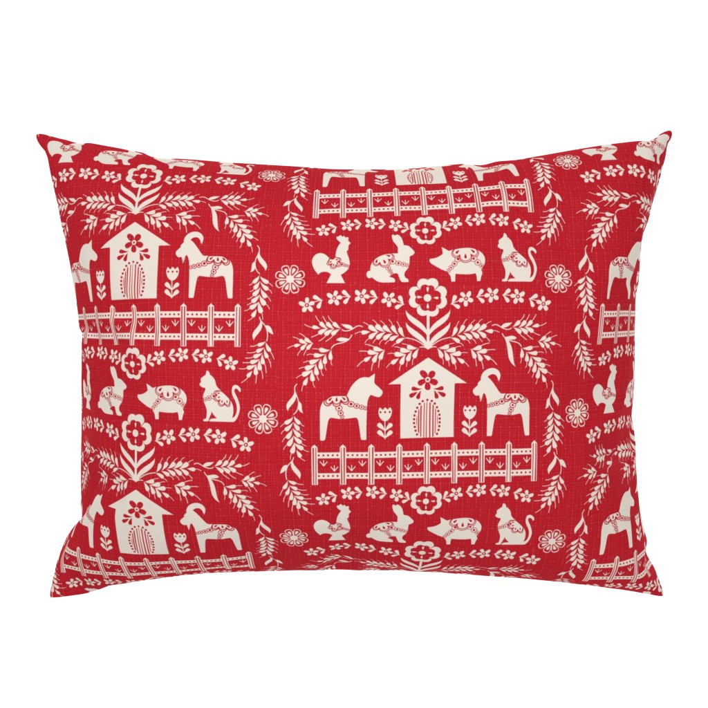 Dala Farm in Red // swedish folk art dala horse cat rooster pig goat bunny farm red fabric