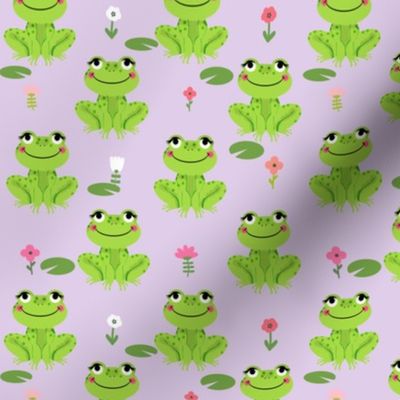 Frogs florals cute animal fabric princess purple