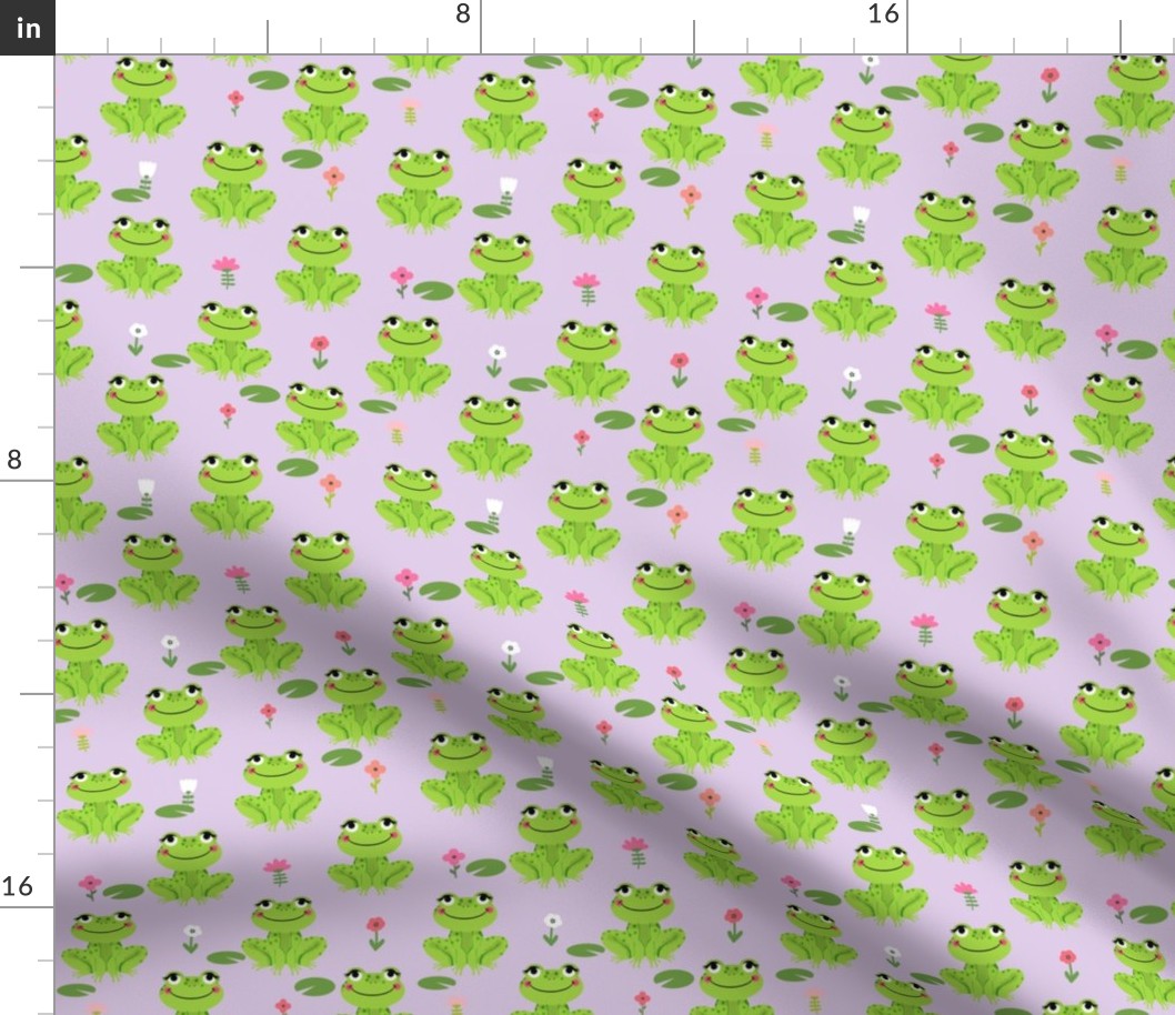 Frogs florals cute animal fabric princess purple